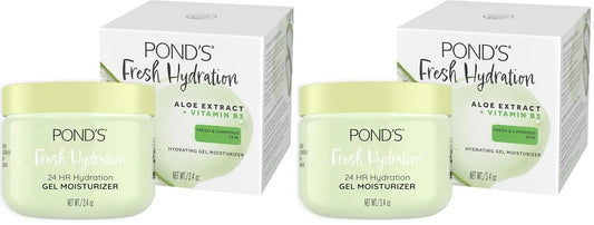 POND'S Fresh Hydration Gel Moisturizer – 24 HR Hydration with Aloe Vera Extract,Vitamin E & B3 Niacinamide – Alcohol & Oil-Free Face Moisturizer-– Dermatologist Tested,3.4 oz,(Pack of 2)