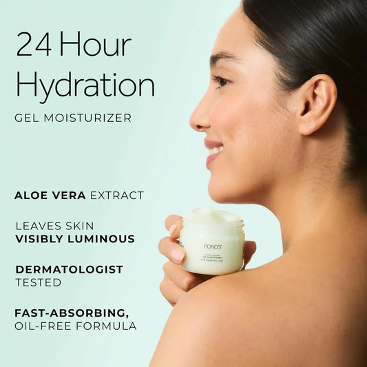 POND’S Fresh Hydration Gel Moisturizer, 24HR Hydrating Face Moisturizer with Aloe Vera Extract, Vitamin E & B3 Niacinamide, Alcohol-Free, Oil-Free, Dermatologist Tested, 3.4 oz