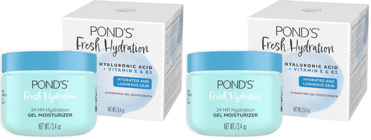 POND'S Fresh Hydration Gel Moisturizer – 24 HR Hydration with Vitamin E, Hyaluronic Acid & Vitamin B3 – Alcohol & Oil-Free Face Moisturizer – Dermatologist Tested, 3.4 oz, (Pack of 2)