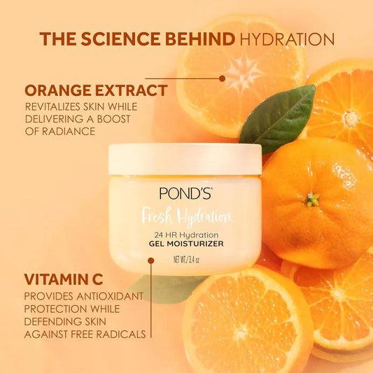 POND’S Fresh Hydration Gel Moisturizer – 24 HR Hydration with Orange Extract & Vitamin C – Alcohol & Oil-Free Face Moisturizer – Dermatologist Tested, 3.4 oz
