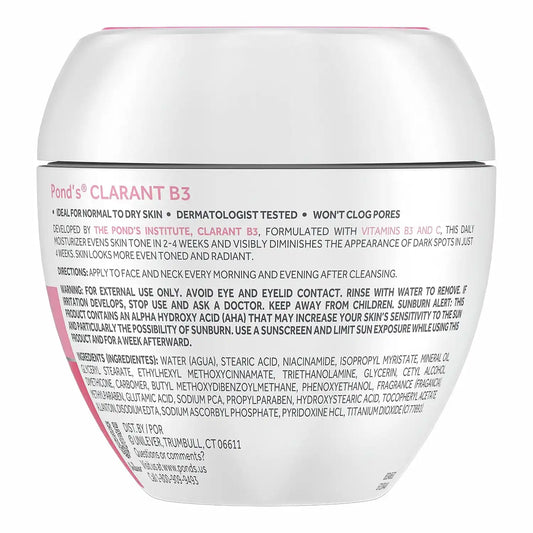 POND'S Clarant B3 Dark Spot Correcting Cream – Daily Moisturizer for Dry Skin – Moisturizing Face Cream with Vitamins B3 & C-– Dermatologist Tested,7 oz,(Pack of 4)